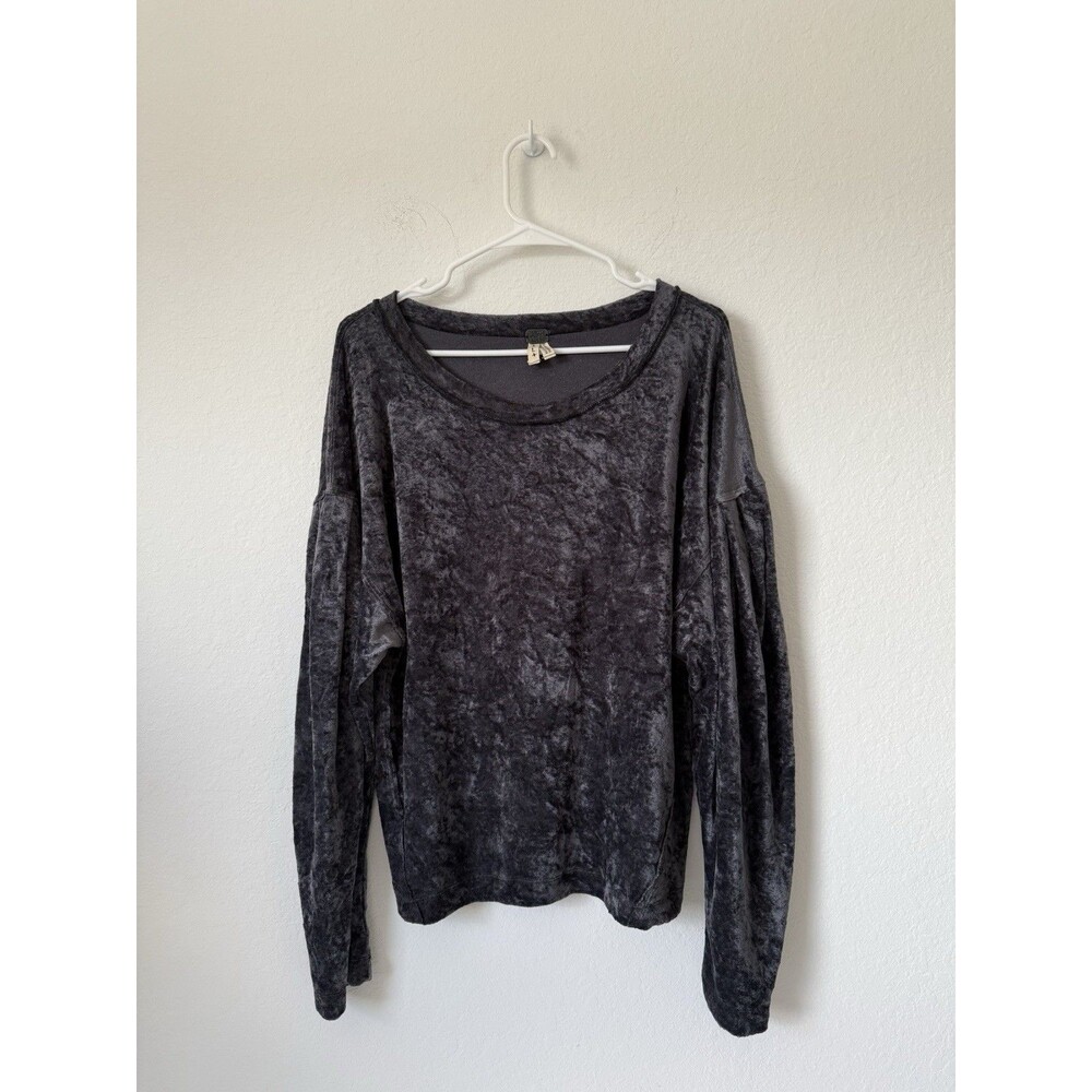 WE THE FREE People Nora Jane Crushed Velvet Gray Balloon Sleeve Top L Oversized - Picture 3 of 11
